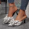 Women Sandals Butterfly Knot Designer Pointed Toe Pumps Polka Dot Slingback Dress Shoes Summer Elegant High Heels Sandals Women