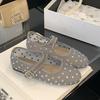 Fashion SUOJIALUN 2025 Autumn Women Flat Shoes Fashion Mesh Crystal Ladies Elegant Mary Jane Ballet Shoes Soft Flat Heel Dress Single Sh