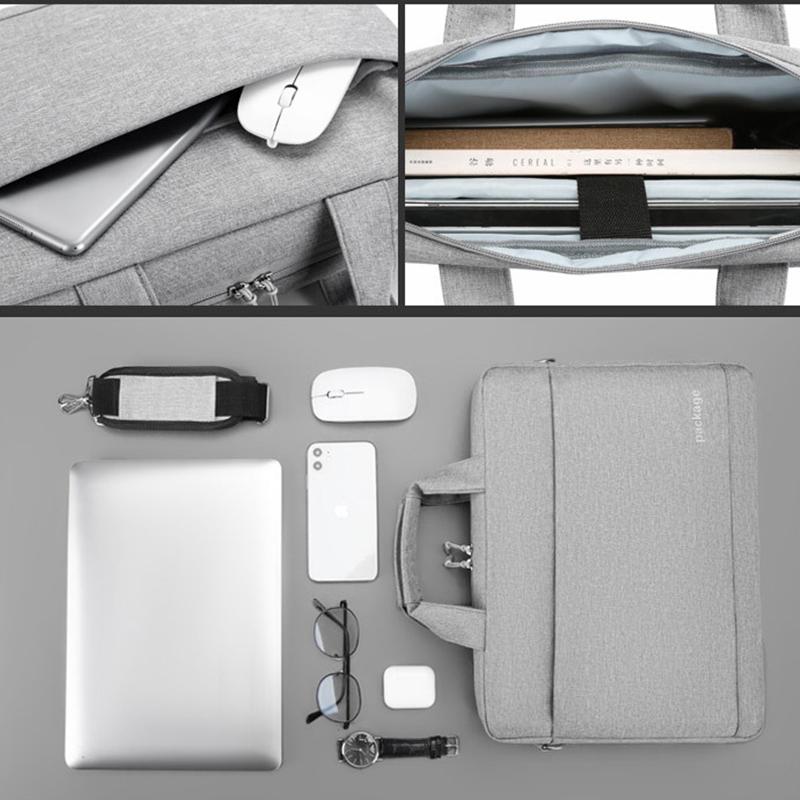 Laptop Bag Carrying Case Briefcase Waterproof Oxford Cloth Large Capacity for Work Office Grey 14in
