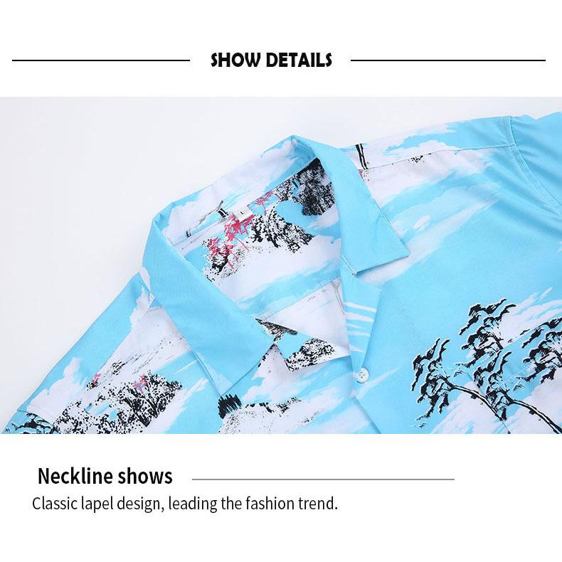 Summer Vintage Printed Shirt Men's Short Sleeve Cuban Collar Shirt Hawaiian Pattern Vintage Trendy Casual Wear Minimalist Fashion Breathable Shirt