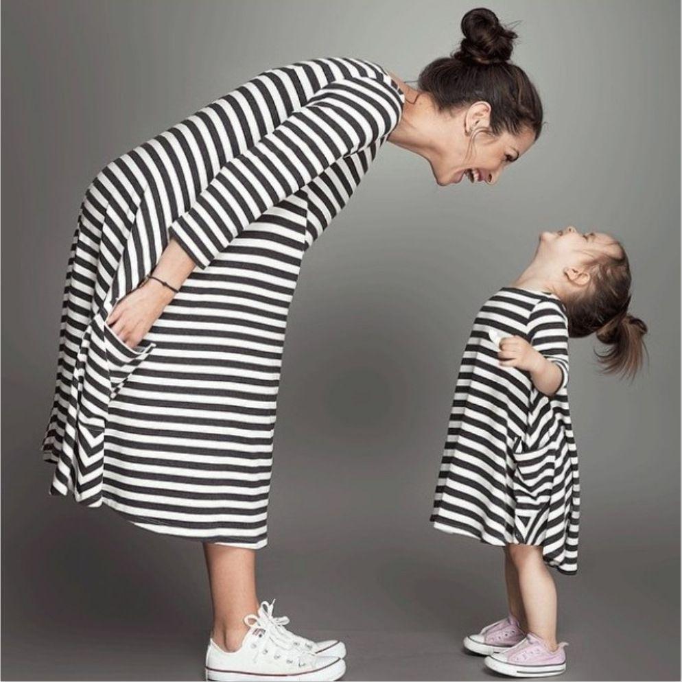 Charming Parent-child Dress Clothes Set Featuring Striped Half Sleeve Baby Girl Dress
