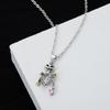 Personality Creative Sliver Color Devil Skeleton Hand Held Pink Zircon Heart Pendant Necklaces for Women Halloween Charm Jewelry