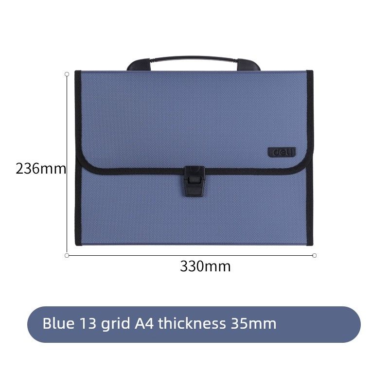 Deli Folder Business File Holder A4 Multi-Layer Hand-Carrying Document Storage Box Archive Folder Student Test Paper Information Bag Blue 13-Compartment - A4