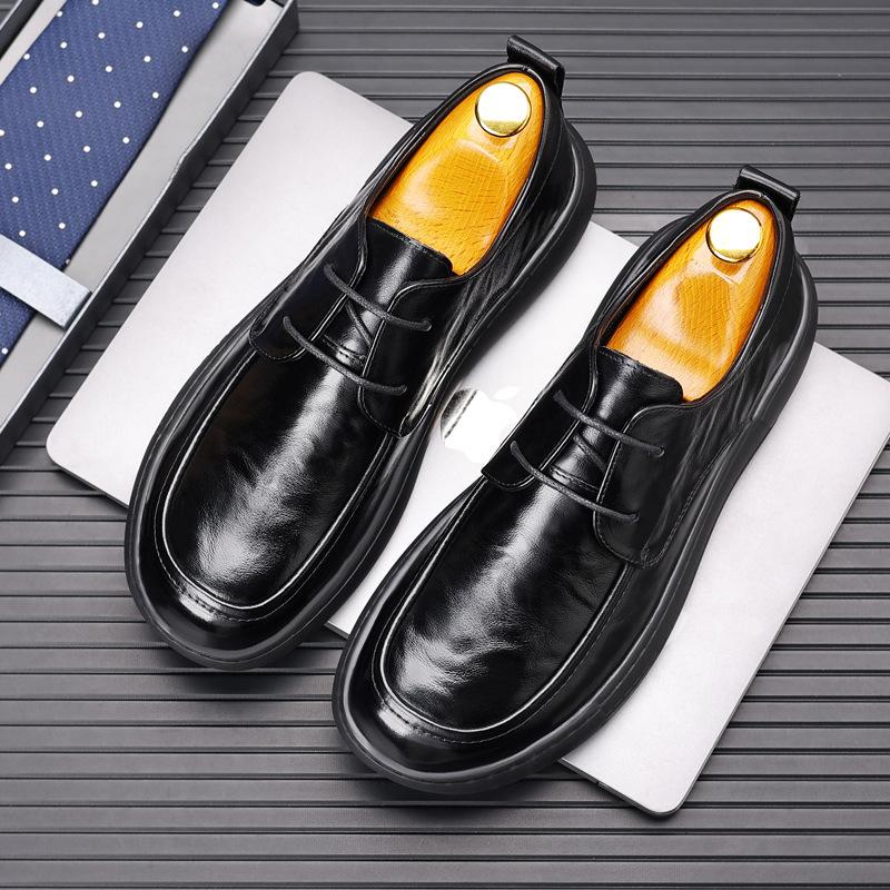 New Top Layer Cowhide Men's Casual Shoes with Thick Leather Sole and Wide Feet Fashionable and Trendy Single Shoes for Men One-piece Dropshipping
