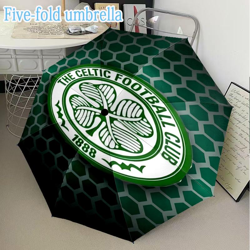 1PC Celtic Football Club Crest Printed Mini Five-Fold Lightweight Umbrella, Eight-Bone Frame, for Home Travel and Outdoor Use in Any Season