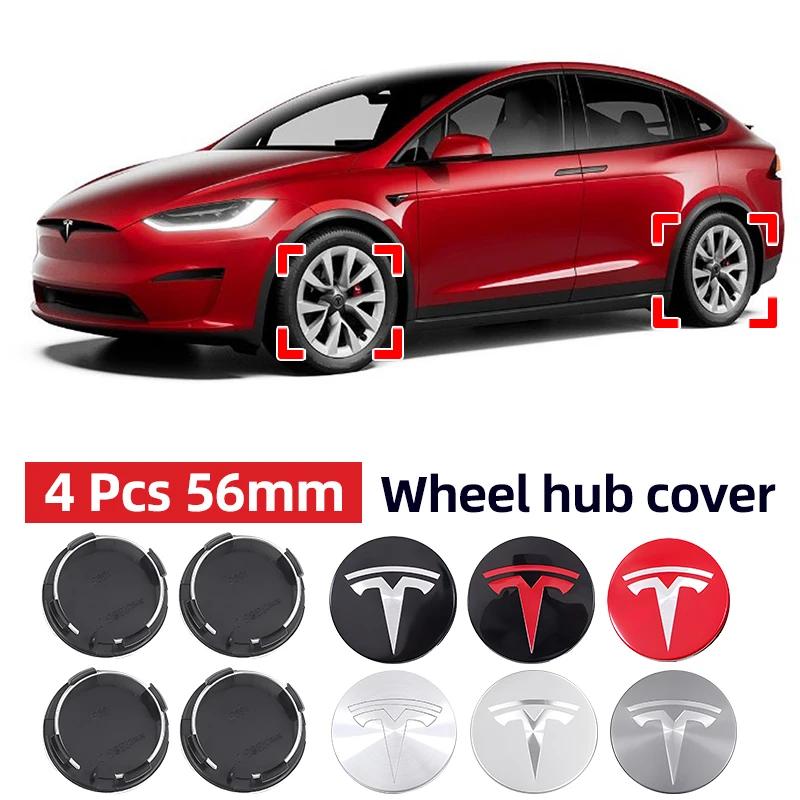 Car Sticker Tesla 4piece 56mm Wheel Hub Center Caps For Tesla Model 3 Model Y Badge Cover Hubcaps for Tesla Model Y X S 2023 Car