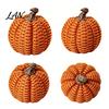 Halloween Pumpkin Decor Faux Rattan Resin Figurine, Vintage Distressed Orange Black Farmhouse Tabletop Fall Seasonal Window Decor, Indoor Harvest