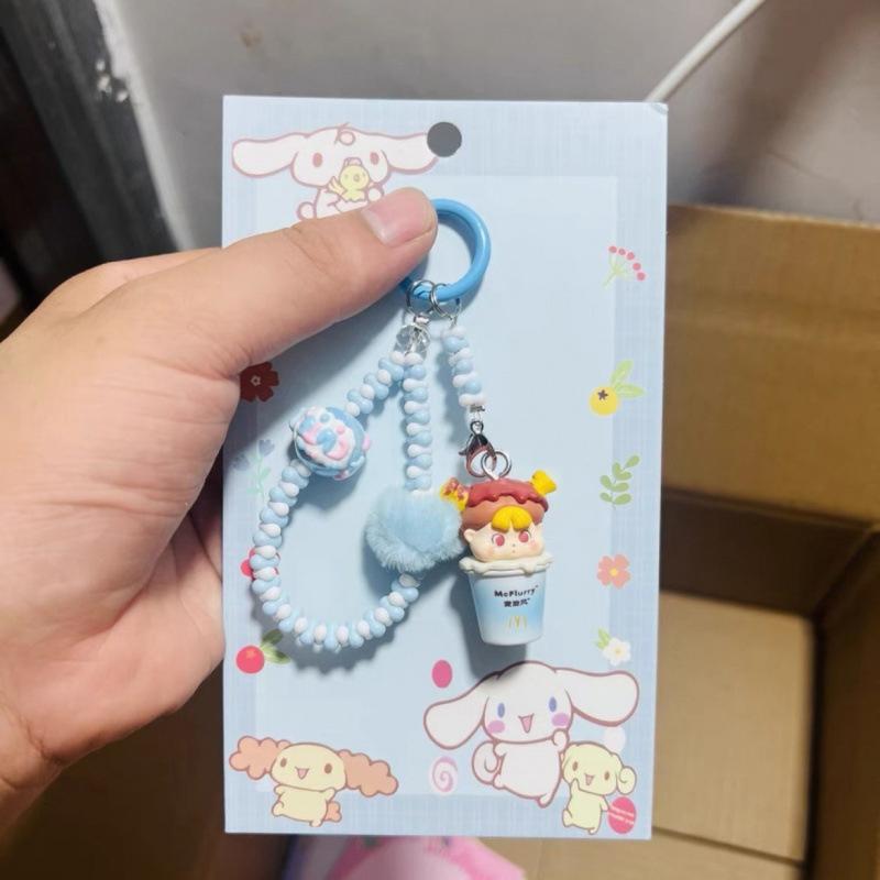 Kawaii Cartoon Doll Keychain Cute  Beaded Keychain Bag Decoration Accessories Universal Mobile Phone Pendant Gifts