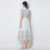 New short-sleeved fashion and thin embroidery printed long dress