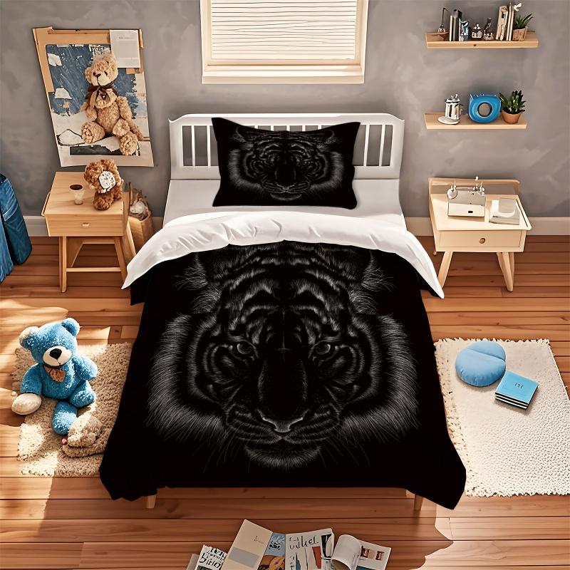 Tiger Print Duvet Cover Bedding Set Without Filler Soft and Comfortable for Bedroom and Guest Room All Seasons
