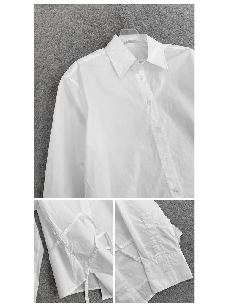 RA South Oil Women's Autumn Solid Color Casual Top – Waist-Cinching Tie-Up Shirt with Dual Wear Options