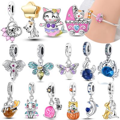 Animal Firefly Blue Bow Dolphin Beads Fit Bracelet Charms 925 Silver Original Jewelry Making Women Anniversary Gift
