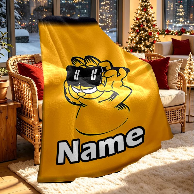 Custom Name Personalized Garfield Print Blanket, Home Decor, Bedroom, Sofa, Camping, Couch, Gifts for Birthday Christmas