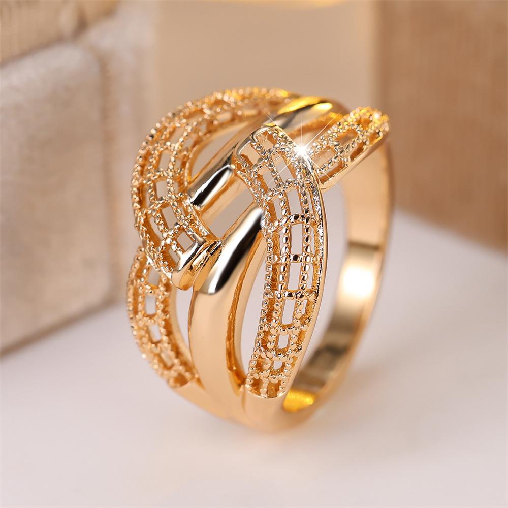 Antique Hollow Geometric Metal Rings For Women Men Vintage Trendy Gold Color Ring Wedding Jewelry Mother's Day Gifts