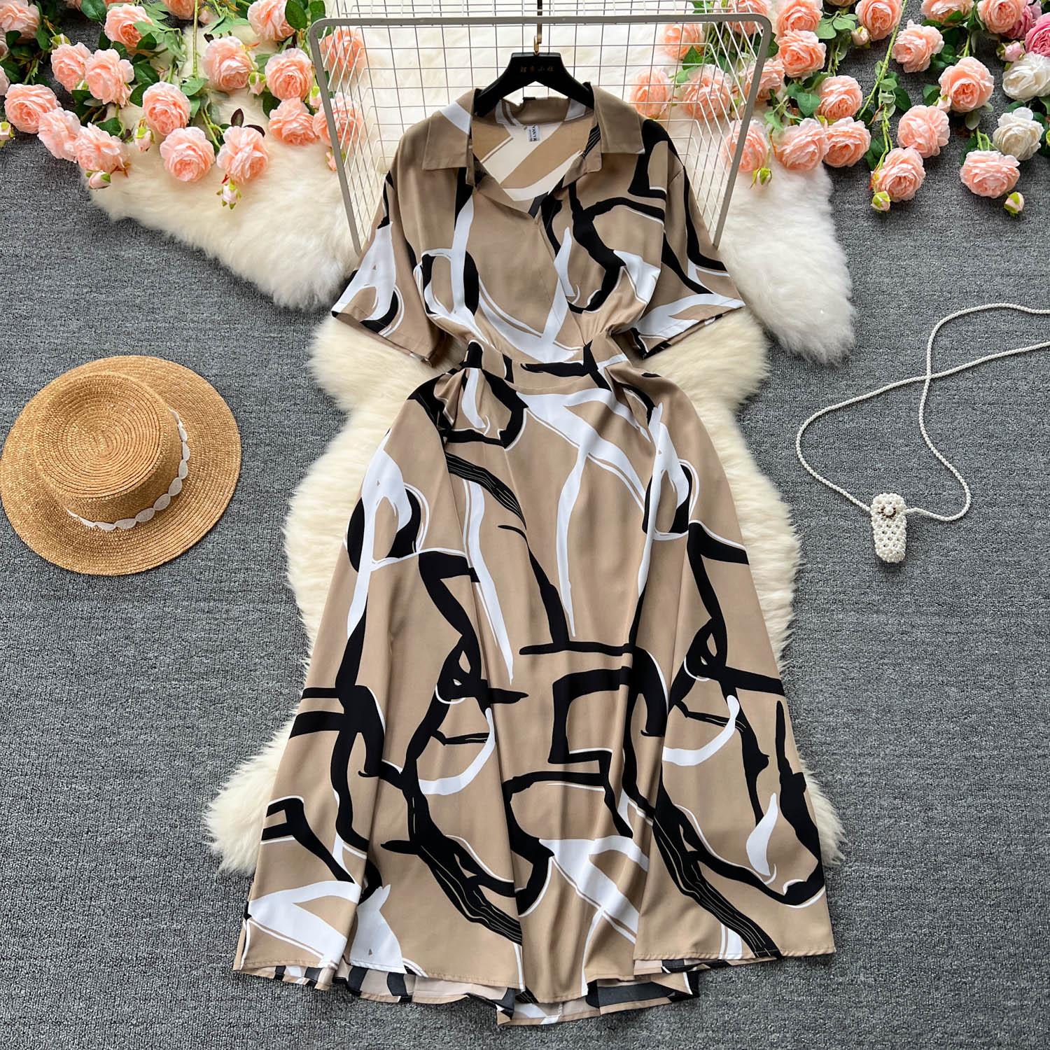 

Летние женские винтажные длинные платья с короткими рукавами и принтом на талии one size хаки