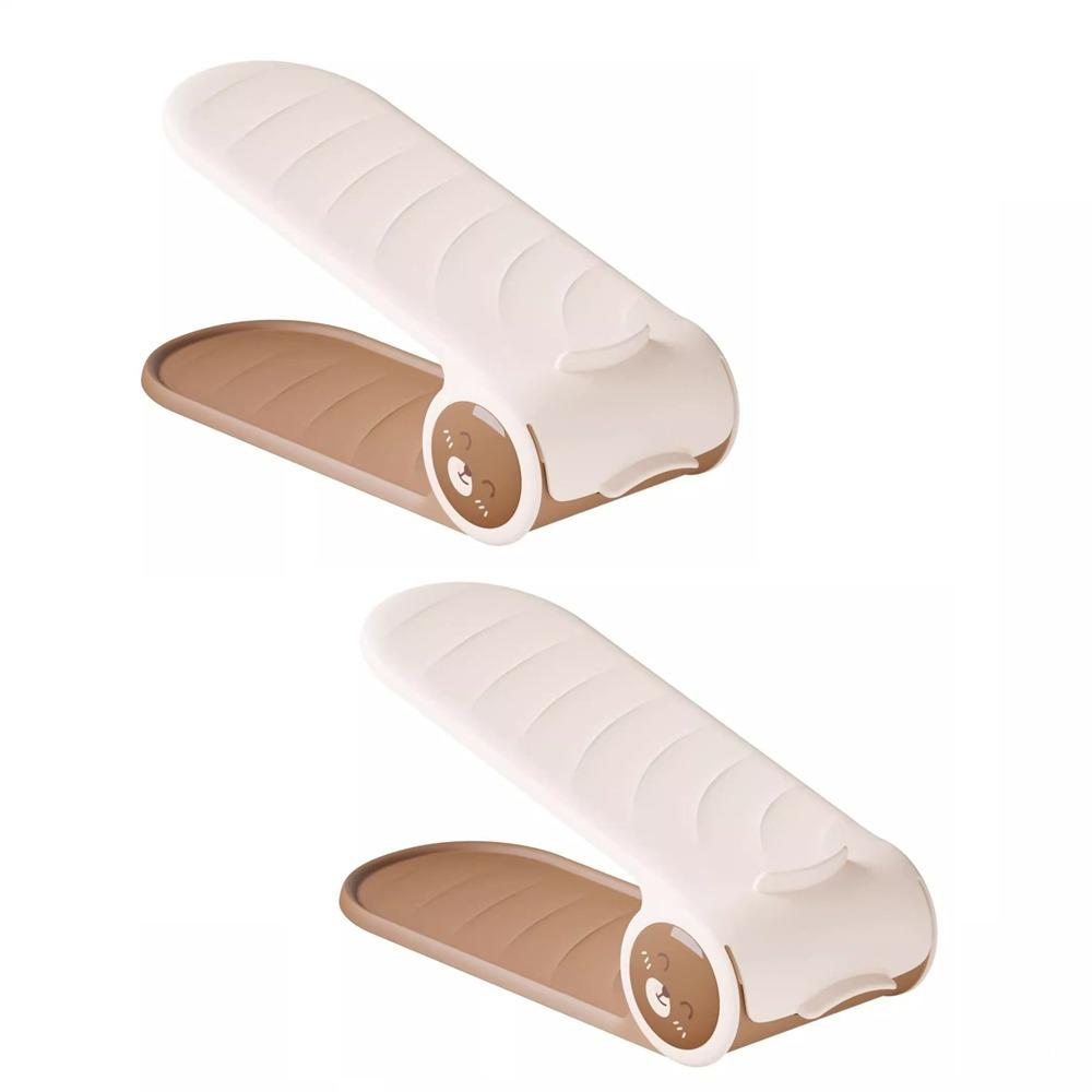 2pcs Anti-slip Double Layer Shoe Rack Adjustable Shoes Storage Rack 4-Speed Shoe Stack  Living Room