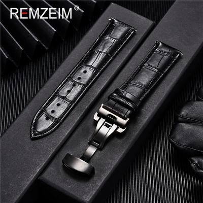 Bamboo Knot Pattern Leather Watch Band for Men 18/ 20/22/24mm Universal Wristwatch Strap Butterfly Clasp Replacement Watchband