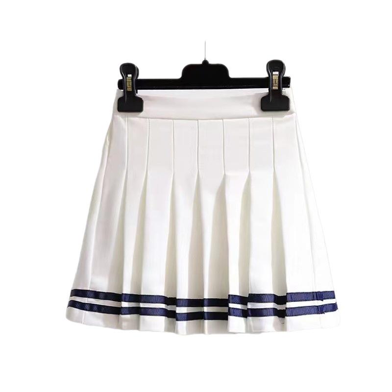 Striped Extra Long Safety Shorts Pleated Skirt - JK Uniform Half Body Skirt for Spring and Summer