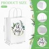 Fumete 50 Pcs Baby Shower White Paper Bags Bulk with Handles Greenery Eucalyptus Paper Bags Greenery Paper Goodie Bag Gift Wrap Bag for Baby Shower