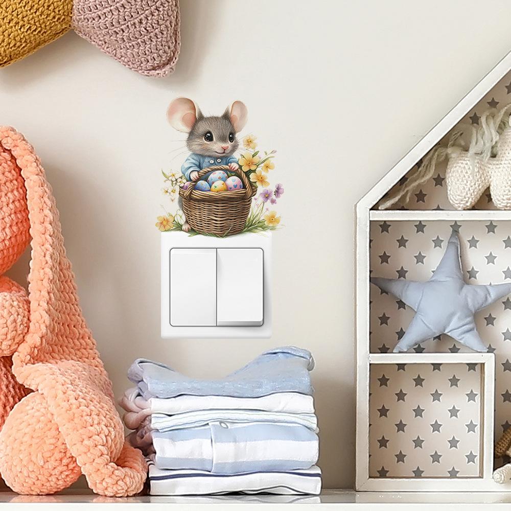 Hand Painted Cartoon Mouse Switch Plate Sticker for Bedroom Living Room Background Wall Decor Removable Decal