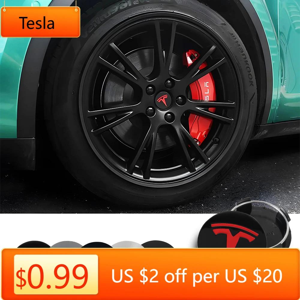 Car Sticker Tesla 4Pcs/Set Car Wheel Center Hub Caps Tire Rim Covers  Decals Styling Accessories For Tesla Model 3 Model S Model