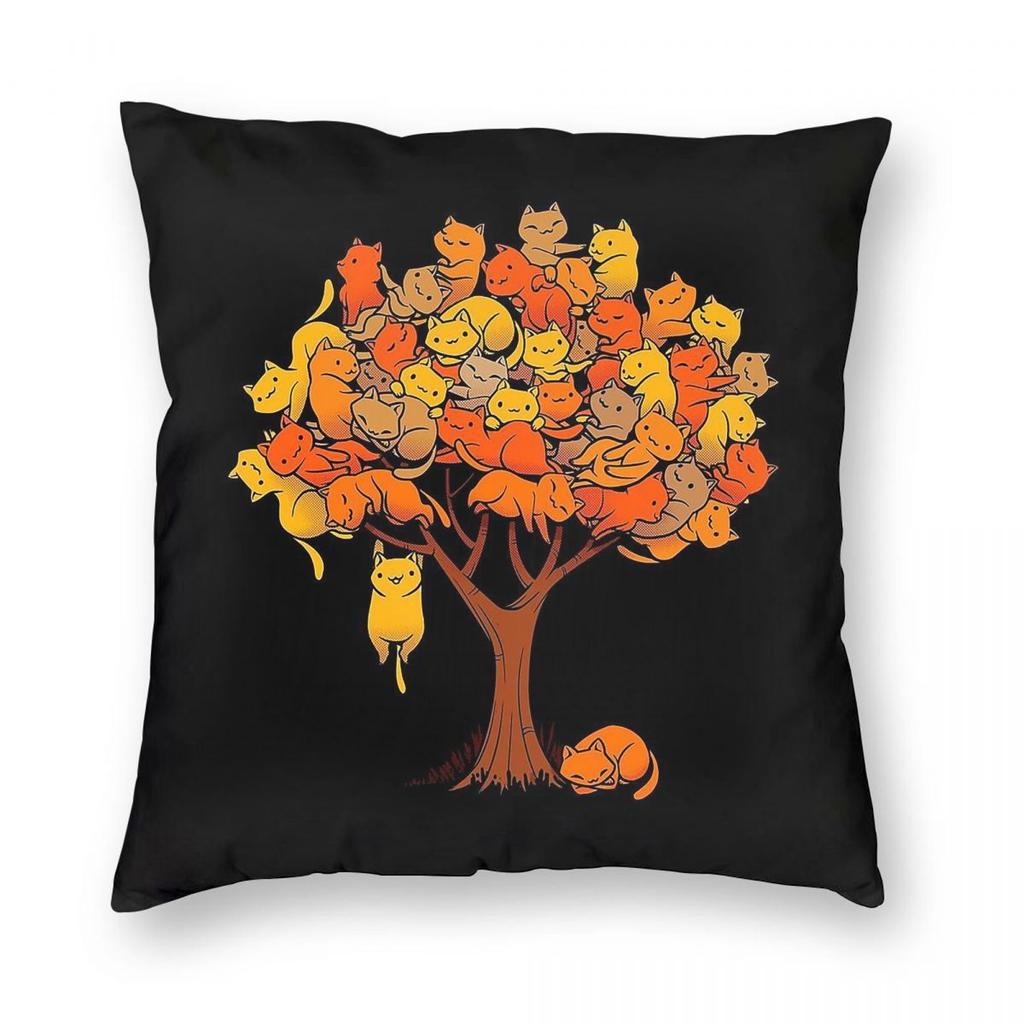 Cat On Tree Pillowcase Polyester Linen Velvet Printed Zip Decorative Throw Pillow Case Room Cushion Cover X