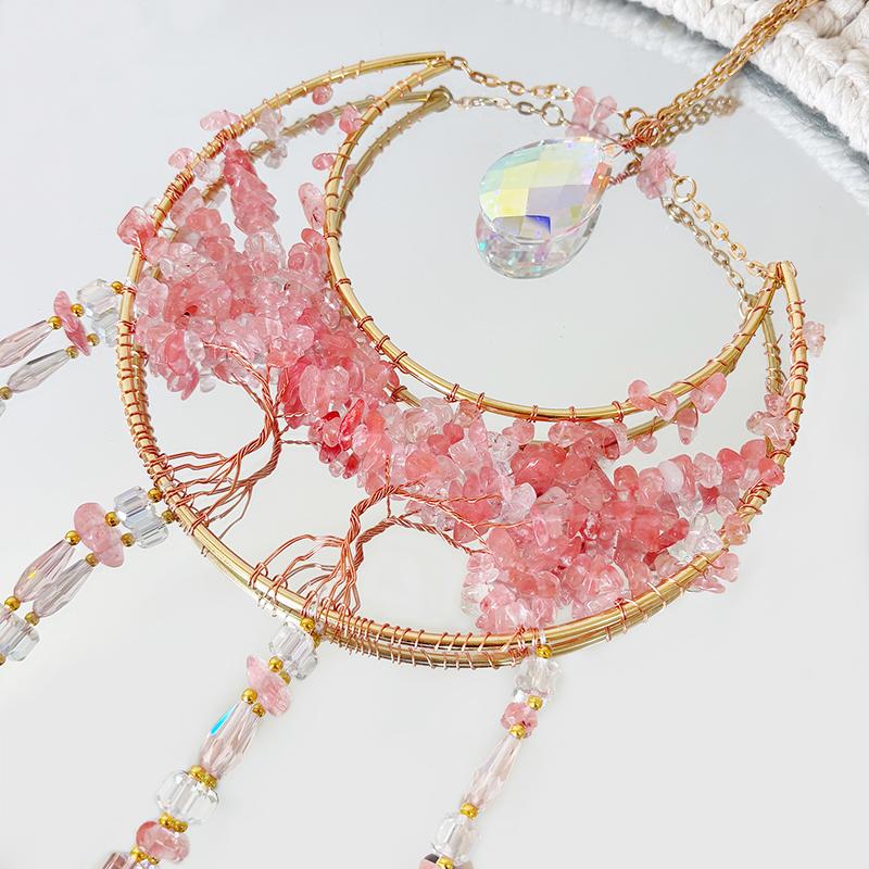 Elegant Natural Crystal Stone Sun Catcher Wind Chimes Bohemian Handmade Bedroom Hanging Ornaments Wall Decor Home Accessories