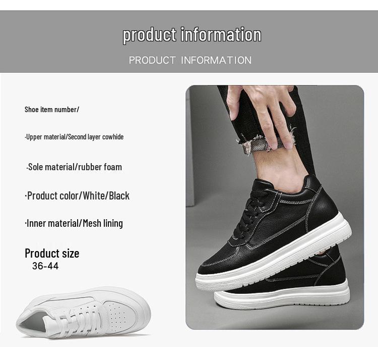 2024 Men's 10CM Height Increasing White Casual Skate Sports Shoes
