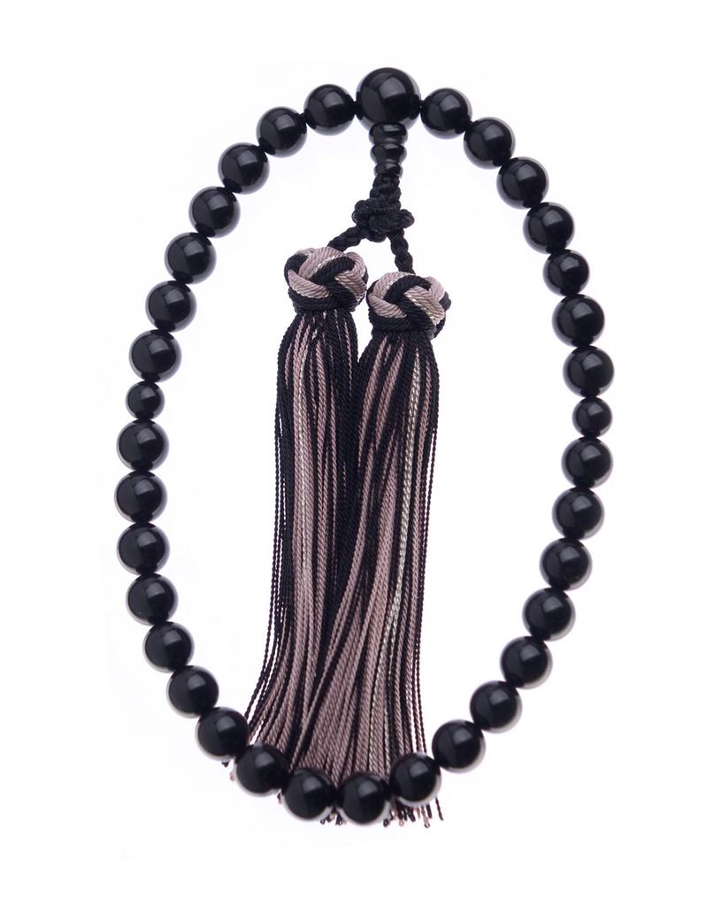 Japanese Prayer Beads Juzu for Women, Natural Jet 8mm, Made in Japan, Single-Hand Simplified Style, Matching Tassel, Black Formal Nenju