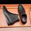Men Classic Retro Chelsea Boots Genuine Leather High Top Pointed Toe Casual Comfortable Warm Plush Business Ankle Boots