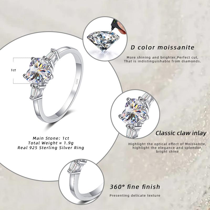 Bague Ringen 1.2CT Heart Cut Moissanite Diamond Halo Rings Sterling Silver Wedding Band Promise Ring For Women Anniversary Gift