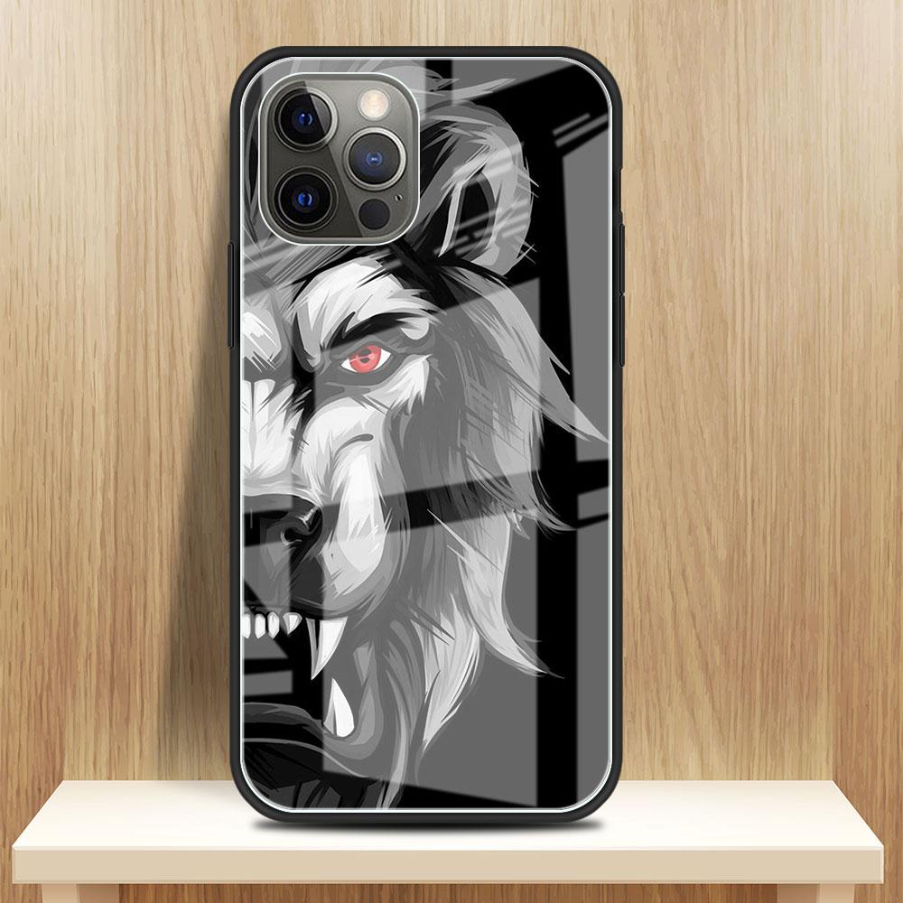 Lion Wolf Glass Case For Apple iPhone 14 13 Pro 11 12 7 8 Plus SE 2022 XR X XS Max 6 6S Tempered Phone Cover