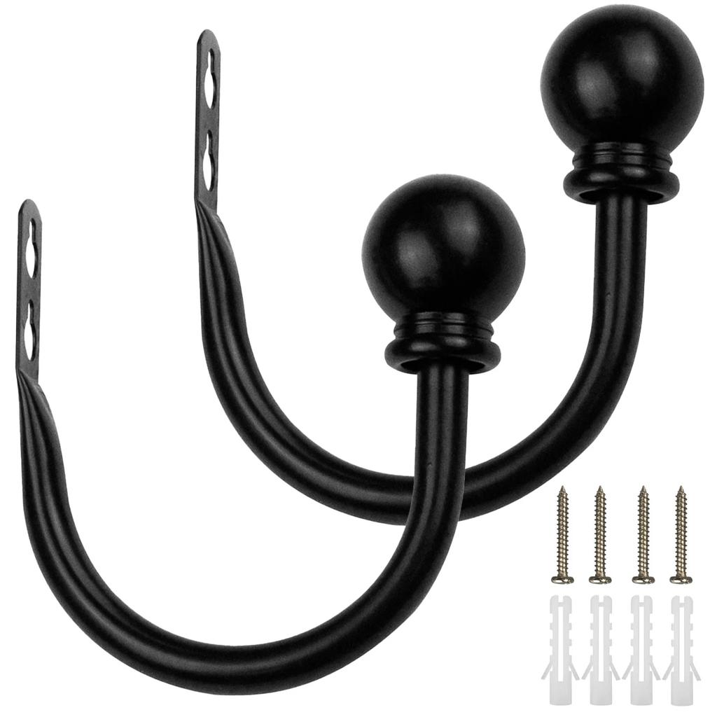 2Pcs Retro Curtain Holdbacks U Shaped Curtain Hooks Holder Accesories Decorative Wall Mounted Drapery Holdbacks Clip with Screw