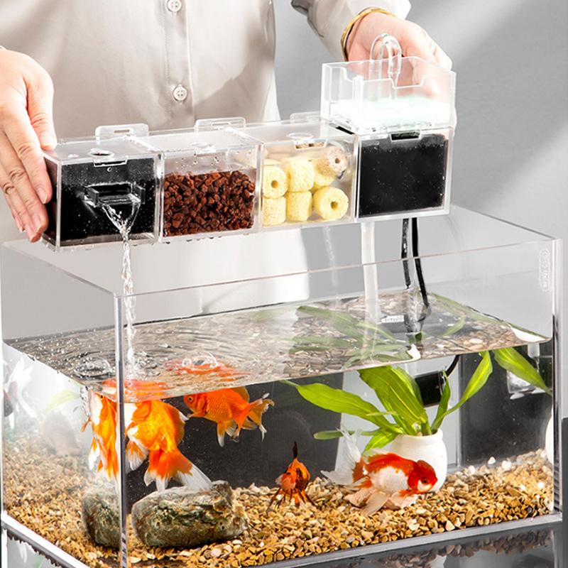 2026 new 6 in 1 5 in 1 Transparent black Acrylic Aquarium Filter Boxes External Hanging Water Purifier for Aquarium Fish Tank