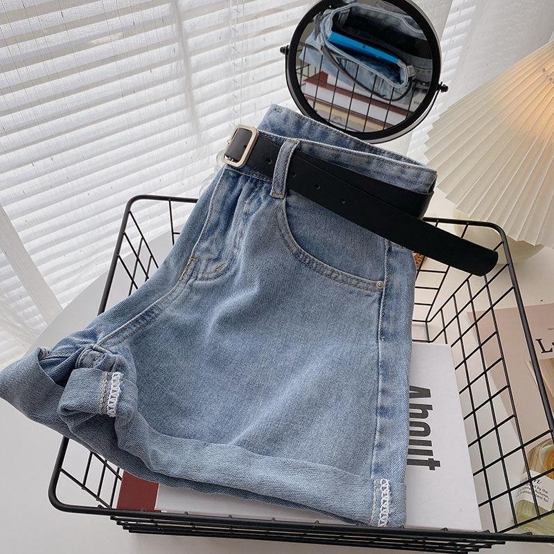 

Женские тонкие повседневные джинсовые шорты с высокой талией больших размеров, женские синие джинсовые шорты L светло-синий