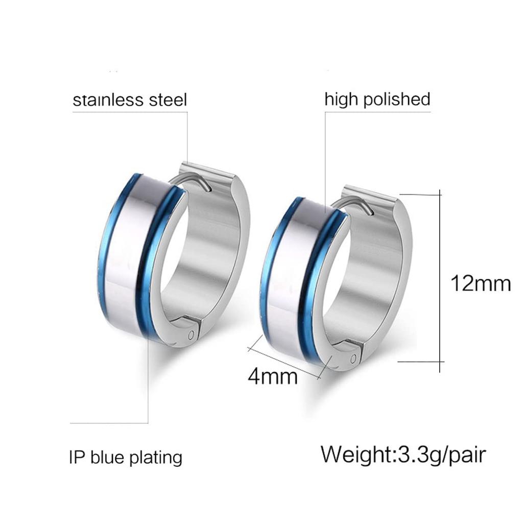 Rockyu Earrings for Mirror Ring Hoop Stainless Accessories Women, Silver, Blue, Wide, Finish, Earrings, Earrings, Steel, Hypoallergenic, Birthday,