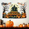 Easy Apply Halloween Decals Happy Wall Stickers, Moonlit Castle Pumpkin Clings, Waterproof Spooky Decor Haunted House for Home Living Room Decoration