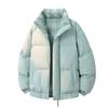 Unisex Winter Puffer Jacket Oversized Cotton Coat Stand Collar Plaid Print Warm Thick Outerwear Teens