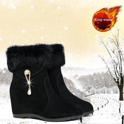 Bottines compensées d'hiver pour femmes, augmentent la hauteur, escarpins pour femmes, chaussures à plateforme en strass métallique, bottes en peluche pour femmes, bottes confortables