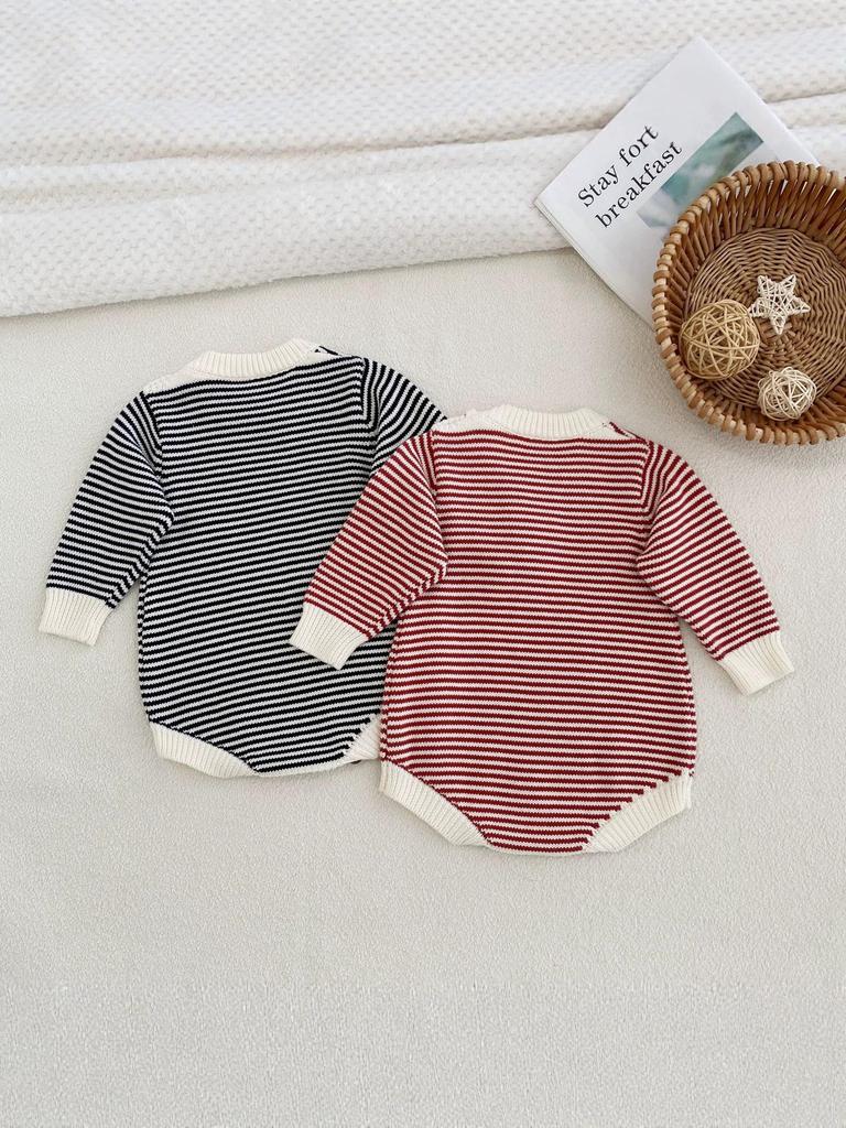 New Boys Baby 100% Cotton Striped Bear Bodysuit for Spring/Autumn