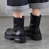 Johnature Genuine Leather Thick Soled Thick Heel Mid-calf Boots Plush Warm Women's Slip-on Boots