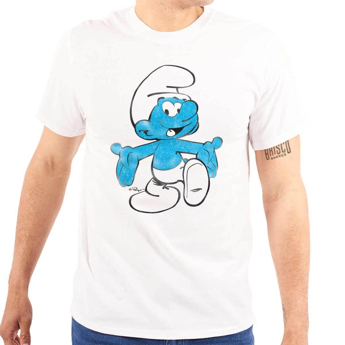 

Retro Vintage Distressed The Smurfs Cartoon Womens or Mens Crewneck 100% Cotton T-shirt Mens Tees Top Tee L