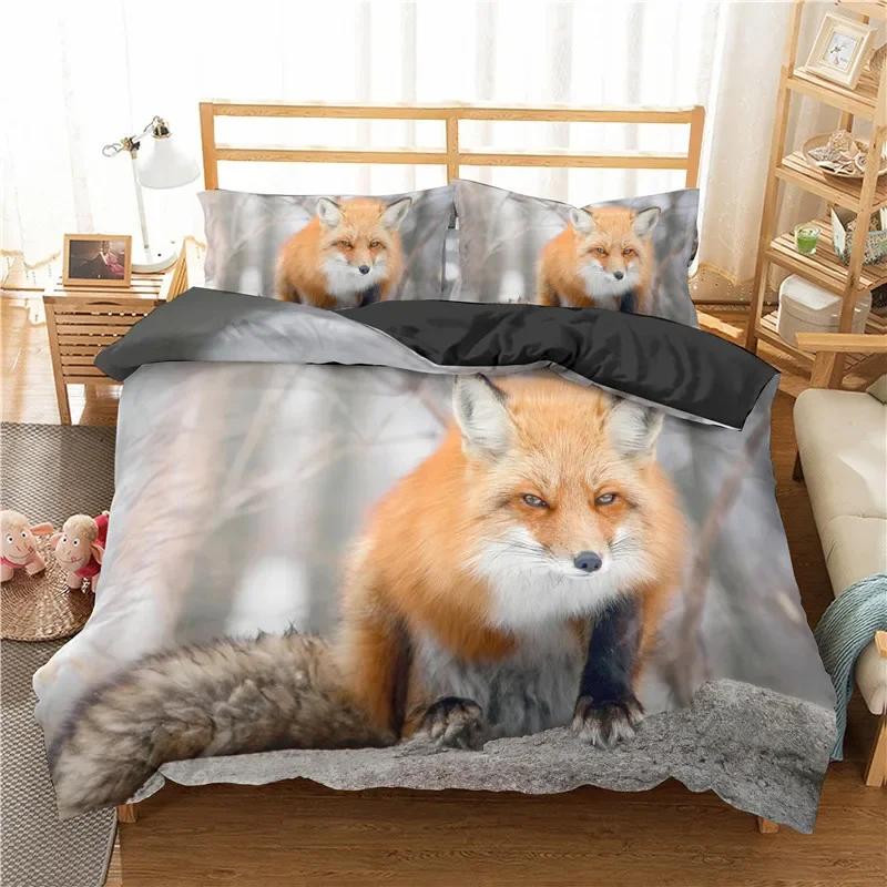 Comforter Kids Fox Twin Size Microfiber Wild Animal Bedding Set Orange Fox Comforter For Child Girls Teen Bedroom Decor