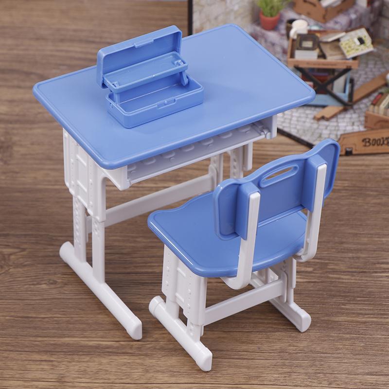 

1 комплект миниатюрный кукольный домик школьная парта стул + пенал ролевые игры канцелярская модель для кукольных аксессуаров игрушка