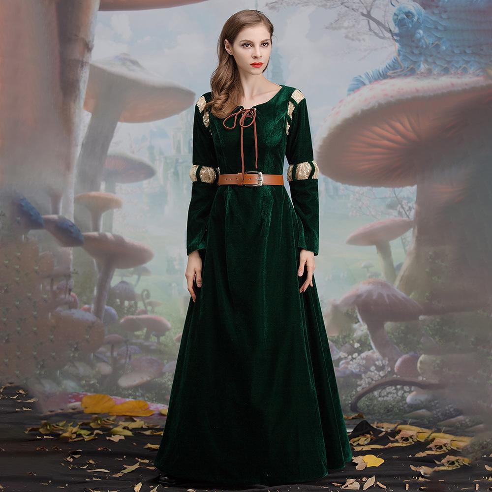Brave cartoon movie character cosplay costume, Princess Merida court dress Halloween stage play costume