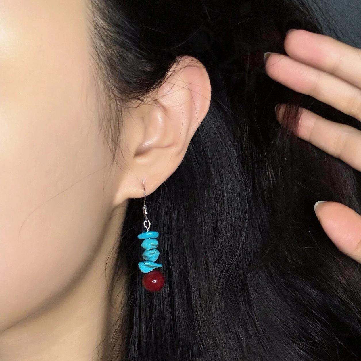 Tibetan Coral Contrast Color Ear Buckles Women Original Chinese Style Retro Literary New Chinese Hanfu Daily Decor Jewelry
