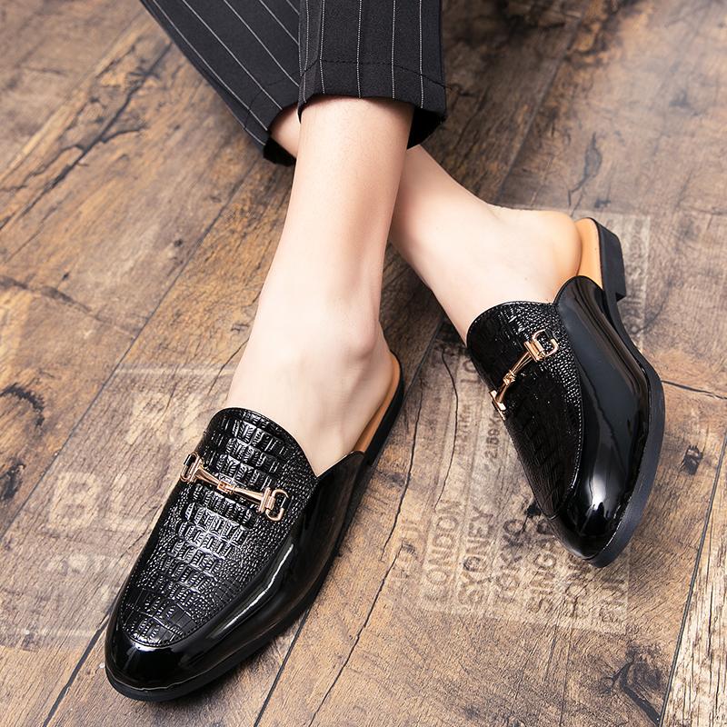 Italian Half Shoes For Men Leather Mens Casual Shoes Loafers Slippers Coiffeur Luxury Designer Man Slide Slipper Buty Meskie