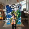 Cartoon Goku Pattern Flannel Blanket, High Quality Comfortable for All Seasons, Home Decor, Warmth and Comfort, Perfect for Gifts.