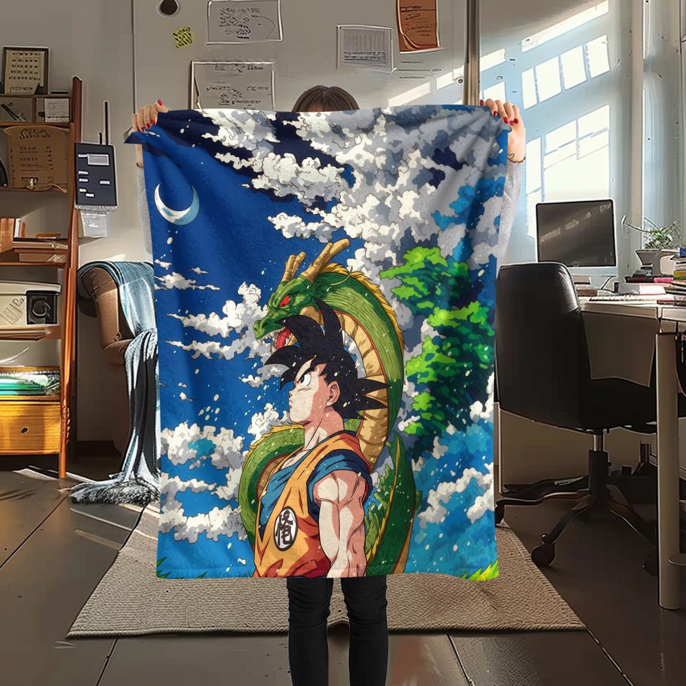 Cartoon Goku Pattern Flannel Blanket, High Quality Comfortable for All Seasons, Home Decor, Warmth and Comfort, Perfect for Gifts.