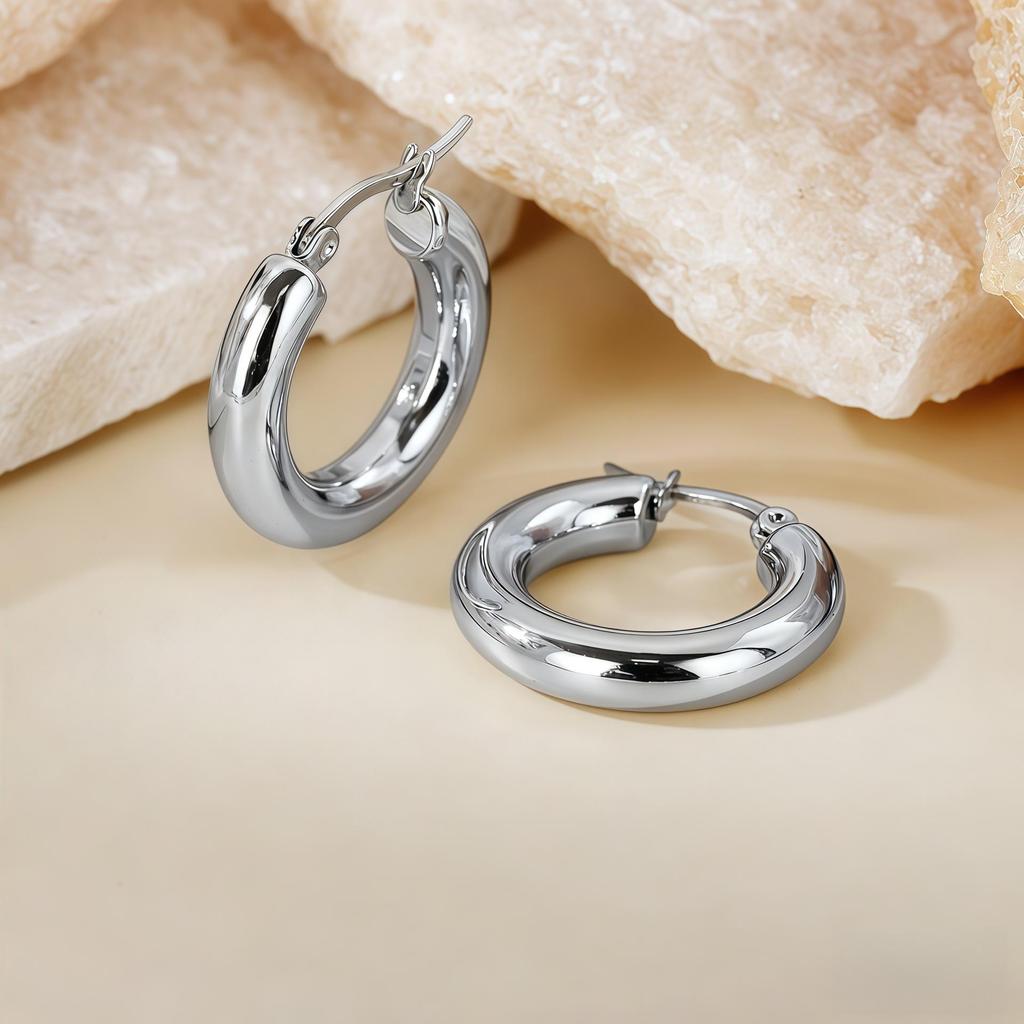 2025 European & American Trendy Titanium Steel Large Round Hoop Earrings for Women - Simple Ins Style.